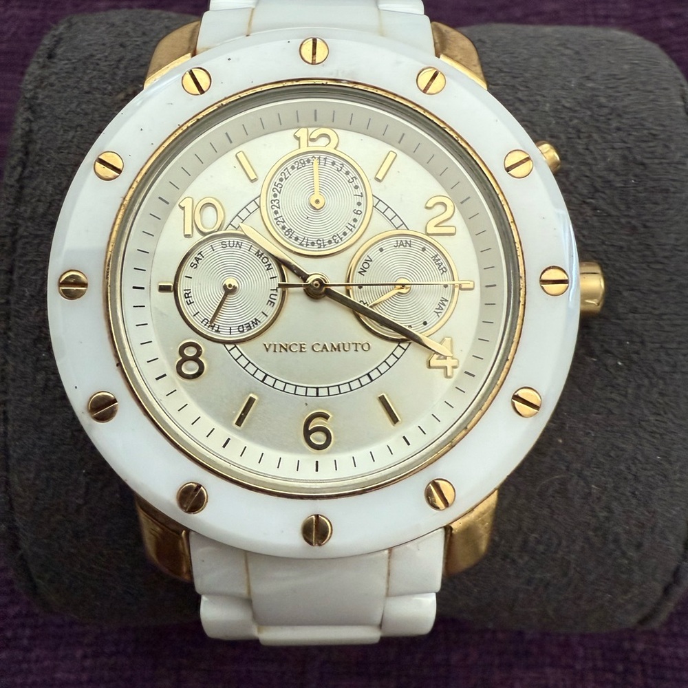 Vince Camuto Gold and White Chronograph Watch